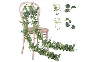 NEEROW 2 Pcs Eucalyptus Garland, Artificial Leaf Garland Hanging Green Leaves Decoration, 5.91 Ft Foliage Garlands for Wedding Backdrop Party Garden Festival Home Decoration, Love-shaped Leaves on Top