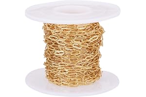 FASHEWELRY Catena a maglia ovale/rettangolare, 5 m/rotolo, con placcatura in vero oro 18 kt, 6 x 2,5 mm, per choker, bracciali, collane e per la realizzazione di gioielli
