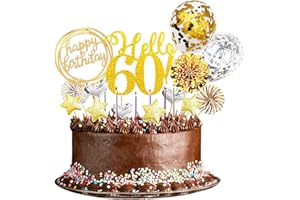 Yitla 60th Birthday Decorations Personalised Cake Topper,60th Cake Toppers For Women Men with Birthday Candle,Hello60 happy Birthday Topper Rose Gold Cake Decorations (60)