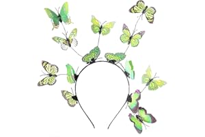 NiceYnn Bandeau Papillon Cheveux Femme Serre-tête Elastique avec 14Pcs Aléatoire 3D Papillons pour Mariage Photographie Halloween Cosplay Déguisement Vert