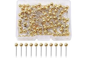 Tadipri circa 200 Mappa Puntine da Disegno, 4mm x 15mm Marcatura aghi testa rotonda Aghi, per bacheca in sughero, Puntine da Disegno, Chiodo in Sughero, Spilli (oro)