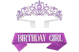 CEQINY Corona de cumpleaños con banda de cumpleaños Queen Corona Cumpleaños Mujeres Niñas Cumpleaños Reina Banda Rhinestone Tiara Set para Feliz Cumpleaños Suministros de Fiesta Decoraciones, Lila