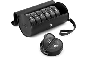 Fullicon PU Case Weekly Pill Box Organiser 2 Times A Day, Travel 7 Day Pill Boxes, Portable Tablet Organiser with Large Compartments for Medicine, Medication, Vitamin, Fish Oil Supplements (Black)