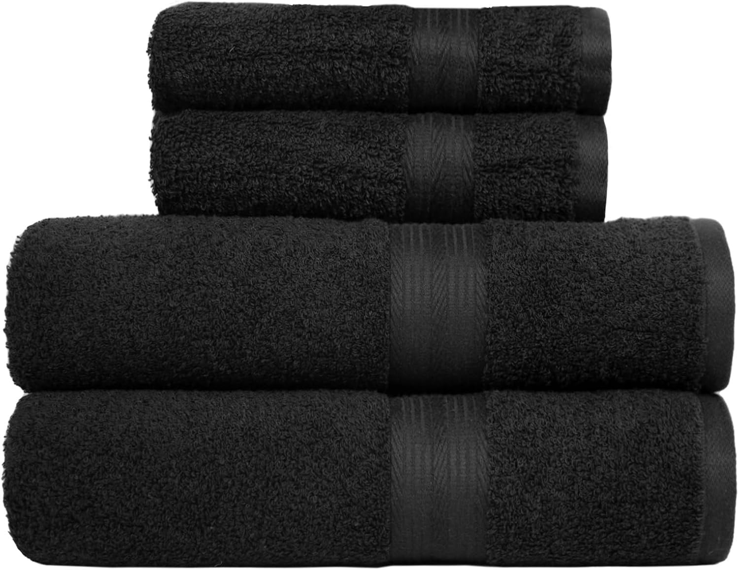 Amazon Basics Juego Toallas Baño Completo 100% Algodón 2 Toallas Baño + 2 Mano, Negro, Pack 4 Unidades