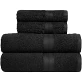 Amazon Basics 100% Cotton Full Bath Towel Set, 2 Bath Towels + 2 Hands, Black, Pack of 4