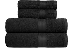 ‎AMAZON BASICS Amazon Basics Zestaw ręczników, 2 ręczniki kąpielowe i 2 ręczniki do rąk, odporne na blaknięcie, 100% bawełny, 500 g/m2, 4 sztuki, kolor czarny, 140 x 70 cm i 100 x 50 cm