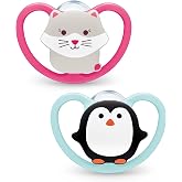 NUK Space Pacifier | 6-18 Months | Pacifiers with Extra Ventilation for Sensitive Skin | BPA-Free Silicone | Koala and Tiger