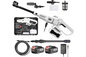 Kevsuvqin Nettoyeur Haute Pression sur Batterie 2x4.0Ah, 65Bar Nettoyeur Haute Pression Sans Fil avec Moteur Brushless, 3 Niveaux Réglables, Nettoyeurs Haute-Pression pour Lavage de Voiture,Irrigation