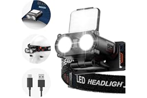 Smiling Shark Lampe frontale Rechargeable, Clip de Chapeau de Tête LED Lumière Frontale de Poche Portable 5 Type de Lumière Blanche & Rouge Dimmable Cyclisme Jogging, LED-Lamp-Frontale-Clip-Chapeau