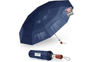 LFLFWY 3T Wind Armor Travel Umbrella Compact Easy Auto Open Close Folding Umbrellas for Rain Windproof Umbrella for Women and Men Durable Real Wood Handle Portable Fits Backpack Car