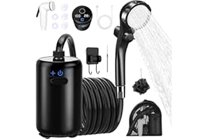 AGARELE Portable Shower, Camping Shower Pump with Rechargeable 8000mAh Battery and Sinking bottom Design, IPX7 Waterproof Outdoor Shower with Intelligent LED Display for Camping, Hiking, Traveling