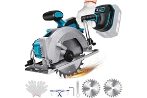 KISTRBA Scie circulaire sans fil compatible avec batterie Makita 18 V, mini scie circulaire sans balais avec 2 lames de scie (140 mm), avec coupe diagonale, 6200 tr/min, idéale pour couper du bois (sans