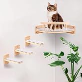 Cat Climbing Wall Set with Corner Perch and 3 Tiers, Cat Corner with 3 Steps, Cat Ladder Wall Mount, Wooden Cat Wall Shelving