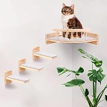 YOPEUC Kattenklimwand – Trap Met Sisal, Massief Hout – 40x22 Cm – Draagkracht Tot 10 Kg – Muurbevestiging
