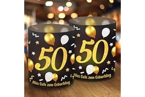 EPOKUS 12 Windlicht Tischdeko 50 Geburtstag, Tischdekoration 50. Geburtstag, 50 Geburtstag Deko Schwarz Gold, Schön DASS Du Da Bist, Geeignet für Teelichter oder Kerzen, Happy Birthday Tischdeko