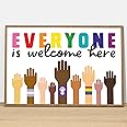 DAIERCY Everyone is Welcome Here Poster Classroom Decoration Rainbow Kindness Guide Variety Pride Inclusion Tin Signs Vintage Funny 8x12 Inch