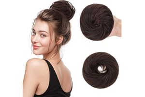 ‎SEGOHAIR SEGOHAIR 30g Haarteile Echthaar Mit Gummiband Unordentlicher Dutt für Frauen|Glatt Elastischer Haardutt Scrunchies| Volles Unordentliches Dutt-Chignon | Dunkelbraun