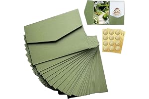 Gröna kort, 25 stycken kraftpapper, fickvikta kuvert och vaxförsegling, självhäftande, salvia-gröna inbjudningskort för bröll