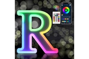 Tosakey Light Up Letters, LED Letter Lights Sign 18 Color Changing with Bluetooth App Remote Night Lights Gift for Girl Boy Women Birthday Christmas Party Wedding Bar Decor (R)