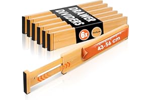 MUUKAIII Schubladentrenner Verstellbar (43-56 cm, 6 cm Hoch) 6er-Set Schubladen Organizer Küche, Schubladenteiler Bambus, Trenner für Schubladen Ordnungssystem für Kleidung, Schlafzimmer- Natur
