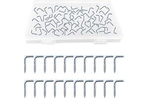 UFURMATE Lot de 100 crochets à visser galvanisés en forme de L pour commode, gobelet, crochets à angle droit, crochets à vis autotaraudeuses pour suspension intérieure et extérieure