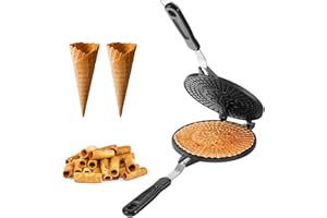 Dyna-Living Non-Stick Egg Roll Waffle Cone Machine Pattern Ice Cream Cone Maker Cooking Tools with Heat-Insulation Handle for House Commercial Homemade DIY Ice Cream Cone Baking Pan, 6.7''/17cm