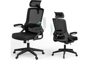 TWEAKIO Ergonomic Office Chair, S-Shaped Mesh Desk Chairs, Adjustable Headrest & Lumbar Support, 90°Flip-Up Armrest, Breathable High Back & Widened Cushion,Swivel Computer Chairs for Home/Study/Office