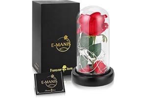 E-MANIS Kit de Rosas,La Bella y La Bestia Rosa Encantada,Elegante Cúpula de Cristal con Base Pino Luces LED,Beauty and Regalos Magicos Decoración para Día de San Valentín Aniversario Bodas