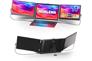 hualink 14" FHD Triple Laptop Monitor Extender - Upgraded 1080P IPS LCD Portable Monitor for Laptop 13"-17.3" (Maximum Length: 15.9") Plug & Play Type-C/USB-A/HDMI for Wins Mac Linux Chrome