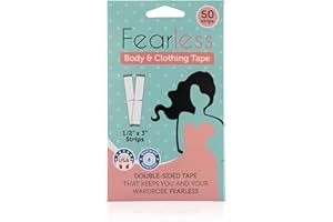 Fearless Tape - Double Sided Tape for Fashion, Clothing and Body (50 Strip Pack) | All Day Strength Tape Adhesive and Gentle on Skin and Fabrics | Transparent Clear Color for All Skin Shades