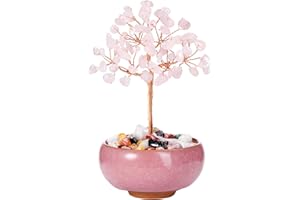 CrystalTears Rose Quartz Crystal Tree Copper Wire Wrapped Gemstone Tree Life Feng Shui Money Tree Pink Handmade Stone Tree for Home Office Decor Crystal Gifts for Christmas Birthday Good Luck