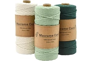 Coriver Hilo Macrame 3 mm, 3x100M Hilo de Macrame Verde, Cuerda Macrame, Cordón de Algodón de Macramé, Hilos Macrame para Tapices Manualidades Cortinas Bricolaje Hogar Decoracion