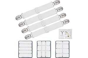 GOODTIMES Adjustable Bed Sheet Clips, Sheet Fasteners Holder Straps and Suspender, Gripper, Extend From 21" to 80" Long Style Elastic Fasteners Bands Heavy Duty Suit for Mattress, Bedsheets, Couch, and More