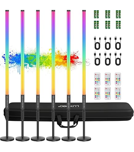 Kit Di 4 Luci LED RGB Da 85cm Con Treppiedi – Dimmerabili, Batteria 5000mAh, Telecomando, Per Video, Streaming, YouTube E Foto