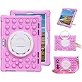 Sfulatdc Silicone Tablet Case with 360 Rotating Kickstand Handle/Shoulder Strap Compatible with Digiland DL1036 10.1",Dragon Touch Notepad K10/Max10,Pritom M10,Winsing 10 Pink