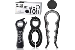 EULUOZIQING 4 Stück Flaschenöffner für Senioren, Multifunktions Dosenöffner, Glasöffner Schraubdeckelöffner, Deckelöffner für Schraubgläser, mit Silikongriffpolster (Schwarz)