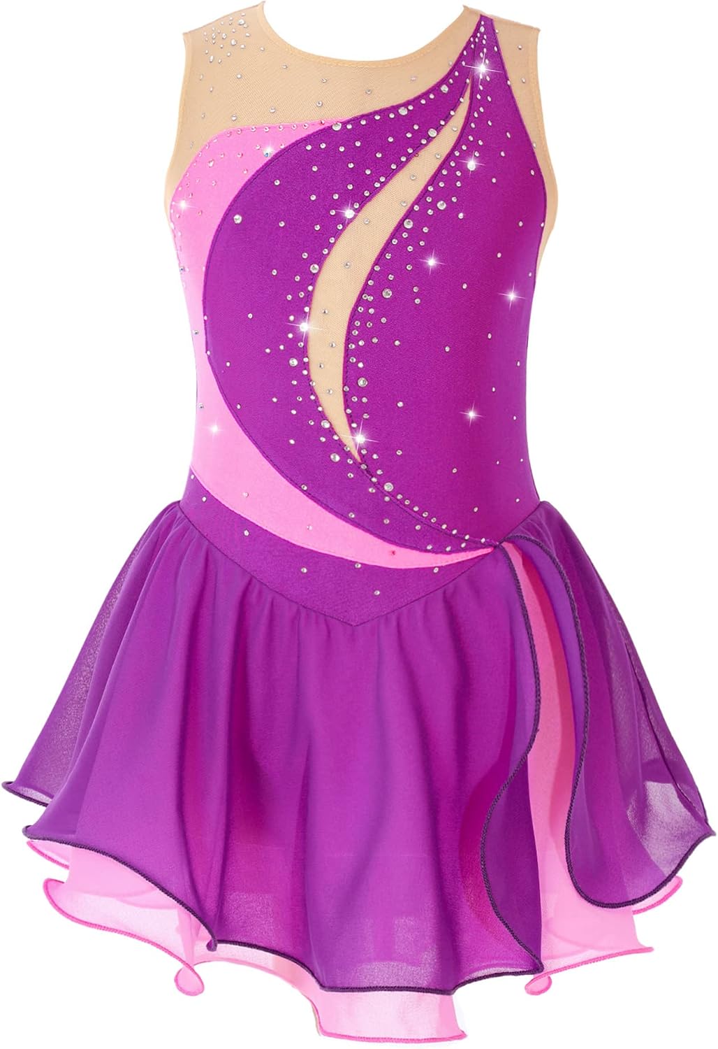 IEFIEL Maillot Patinaje Artistico Niña Vestido Brillante de Danza Ballet Leotardo Gimnasia Ritmica Maillot Ballet de sin Manga Disfraz de Bailarina