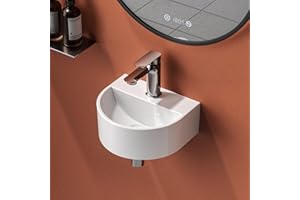 EMKE Wall Mounted Cloakroom Wash Basin Small Corner Sink Ceramic Bathroom Vessel Sinks White Bathroom Sinks 32 x 32 x 15 cm (LxWxH)