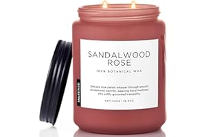 ‎M&SENSE M&SENSE Świeca Zapachowa Sandałowiec i Róża 550g, 110 Godzin Długotrwałego Spalania - Naturalny Wosk Sojowy o Intensywnej Aromacie, 2 Knotki (Dekoracja Domu, Prezent na Nowe Mieszkanie)
