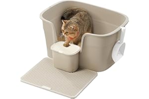 Feandrea kuweta dla kota bardzo duża, wysokoboczna kuweta dla kota pudełko do przechowywania miarka dla dużych kotów Cappuccino beżowy PPT003K01
