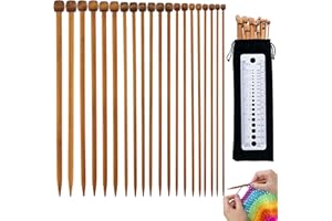 VZXQX Ferri da Maglia Bambù Kit, 20 Pezzi Aghi da Maglia in Bamboo Punta Singola 2.5 mm - 8 mm, Set di Ferri da Maglia Legno per Professionisti e Principianti, Lunghezza 25cm/10 Taglie