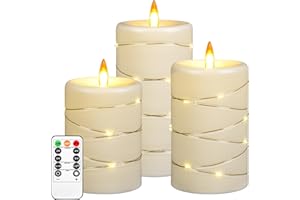 Da by Luz de vela LED, 3 velas de llama dinámica, una luz de vela de batería, simulación más realista del efecto de las llamas, con control remoto con temporizador.