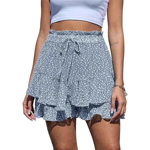 PrinStory Shorts voor dames, zomer, hoge taille, ruches, korte broek