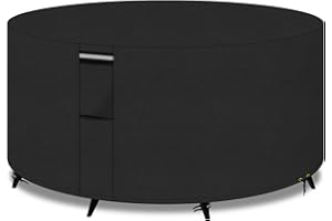 PATIO PLUS Wytrzymałe pokrowce na stół ogrodowy, okrągły, z otworami wentylacyjnymi, tkanina Oxford 600D, okrągły zestaw na taras, pokrowiec na meble ogrodowe, wodoodporny, wiatroszczelny, anty-UV,