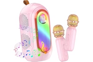 Olycism Macchina per karaoke per bambini con due microfoni, batteria da 2200 mAh, altoparlanti da 5 W e luci colorate è il compleanno perfetto per bambini dai 3 ai 12 anni