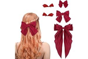 Yolev 5 szt. czerwona kokarda do włosów jedwabista satynowa wsuwka duże długie kokardki z ogonem dla kobiet dziewcząt