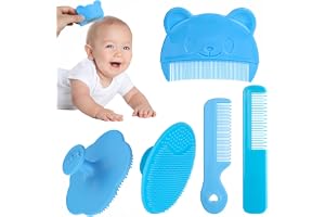 5 st. mjölkskorpskam, silikon, plast, blå, för borttagning av huvud | 3 Mjuk babykam, 2 silikonbabyborste, mjuk, behaglig, främjar blodcirkulationen, hälsosam hårtillväxt, för nyfödda, baby