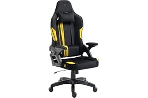 KRAKEN CHAIRS Fotel Gamingowy z Weluru - Czarno Żółty - Regulacja Wysokości i Podłokietników - Poduszka na Zagłówek i Lędźwie - Obrotowy Fotel dla Gracza do Biura i Gier - Ergonomiczny Design