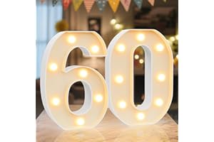 Ledido LED Light Up Marquee Numbers Sign - Cool & Warm Light up Numbers for 60th Birthday Decorations, LED Number Lights for Wedding Anniversary Grad Home Bedroom Table Wall Party Decor, Number 60