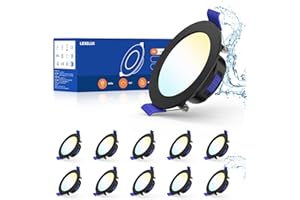 Leselux LED Recessed Ceiling Lights Dimmable IP44, 10x 7W Black Downlights For Ceiling Bathroom, Ultra Slim Recessed Spotlights, Warm & Cold White 3000K-6500K